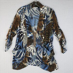 Alberto Makali Cardigan Longline Sweater Funky Zebra Print Knit size XL Pockets